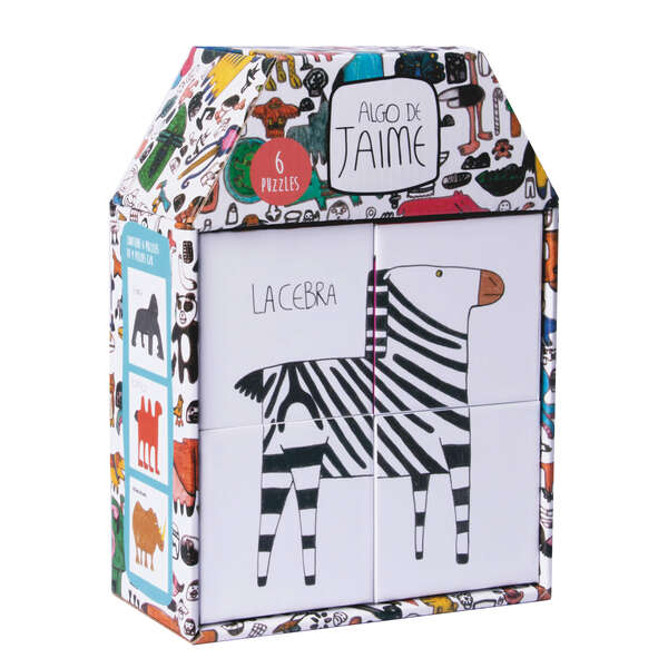 apli rompecabezas infantil de 4 cubos diseños de animales medida 7x7cm desarrollo de habilidades ilustrado por jaime con autismo colorido
