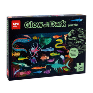 apli glow in the dark puzzle fluorescente de 104 piezas 5x5cm tematica oceanos poster para facilitar montaje recomendado para niños a partir de 5 años