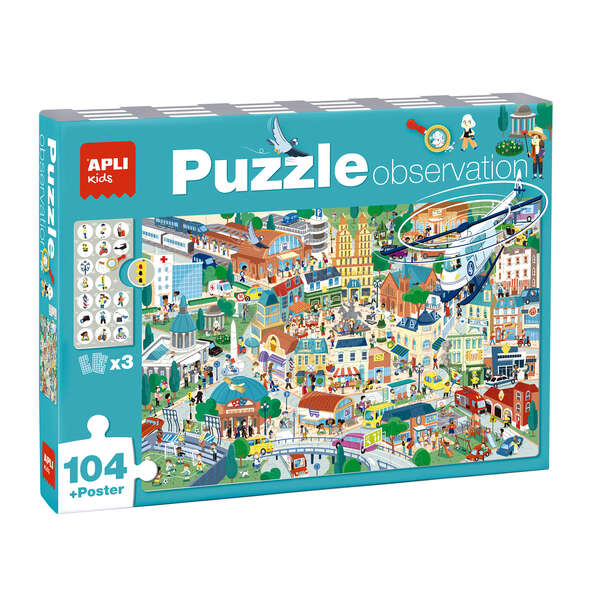 apli puzzle observacion ciudad de 104 piezas de 5x5cm incluye poster y 3 fichas facil manejo desarrolla habilidades y autoestima recomendado para niños a partir de 5 años