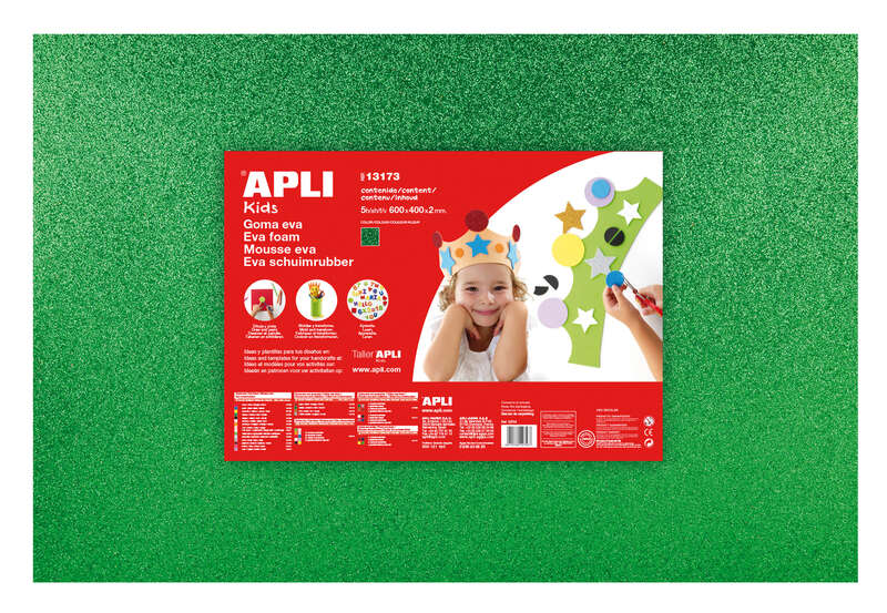 apli goma eva purpurina verde 600x400mm 3 hojas brillantes y flexibles
