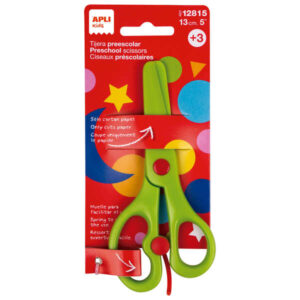 apli kids tijera preescolar ergonomica 13cm muelle para apertura facil hojas de plastico punta redondeada ideal para niños de 3+ color verde