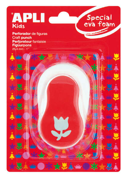 apli perforadora de papel y goma eva en forma de tulipan tamaño de figura 25.4mm perforadora de alta calidad para papel, carton, cartulina o goma eva de hasta 2mm deposito de facil apertura doble uso color blanco
