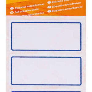 apli etiquetas adhesivas escolares basicas tamaño 78x34mm 6 hojas (18 etiquetas) adhesivo permanente de alta calidad color blanco con ribete azul
