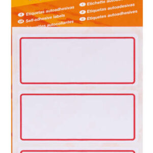 apli etiquetas adhesivas escolares basicas tamaño 78x34mm ribete rojo 6 hojas (18 etiquetas) adhesivo permanente de alta calidad escritura ordenada color blanco