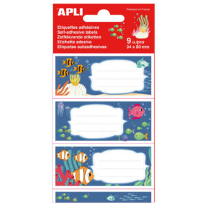 apli etiquetas adhesivas escolares fondos marinos tamaño 81x36mm adhesivo permanente de alta calidad ideal para identificar libros y cuadernos colorido diseño marino