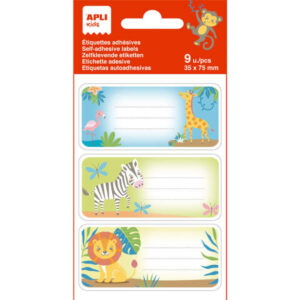 apli etiquetas adhesivas escolares savana tamaño 81x36mm adhesivo permanente de alta calidad 3 hojas con 9 etiquetas (3 por diseño) ideal para marcar e identificar color blanco