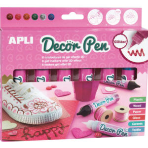 apli pack de 6 rotuladores de gel 3d con acabado purpurina 25ml personaliza regalos, objetos, tarjetas, detalles, fotos, carpetas, etc... colores surtidos