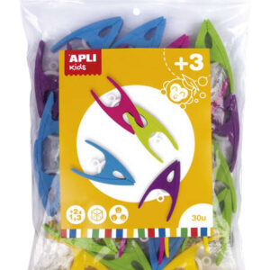apli pinzas de plastico para niños tamaño 60x33x15 colores surtidos: amarillo, fucsia, lila, verde y azul alto valor didactico formato maxi