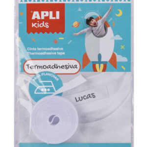 apli cinta termoadhesiva para marcar ropa 10mmx3m 70% poliester y 30% algodon resistente a lavadora y secadora facil uso con boligrafo comun color blanco