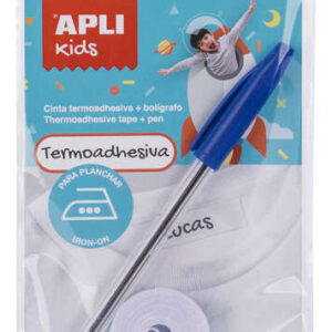 apli cinta termoadhesiva para marcar ropa 10mmx2m 70% poliester y 30% algodon resistente a lavadora y secadora facil uso con boligrafo incluido color blanco