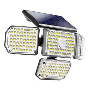 elbat foco solar cuadruple con sensor led 430lm sensor de movimiento de 3 5m panel solar integrado 5.5v, 1.5w bateria 3.7v, 1200mah angulo iluminacion 360º