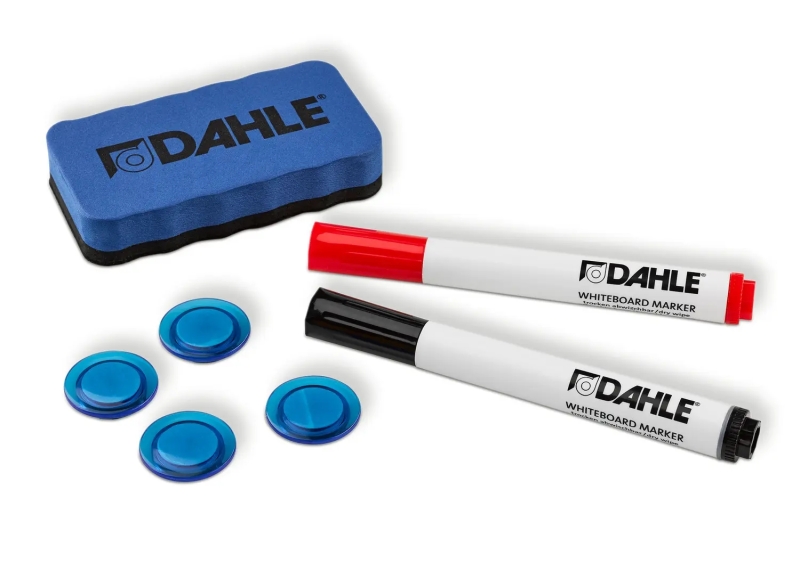 dahle 95140 basic pack de 2 rotuladores + borrador magnetico + 4 imanes para pizarra blanca