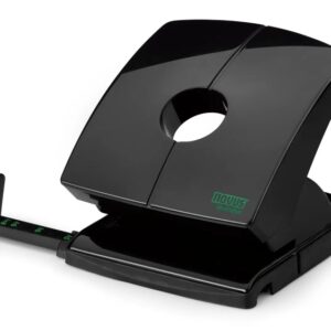 novus b 230 re+new perforadora de papel perfora hasta 30 hojas fabricada con plastico reciclado escala de tope vaciado facil punzones 5.5mm color negro