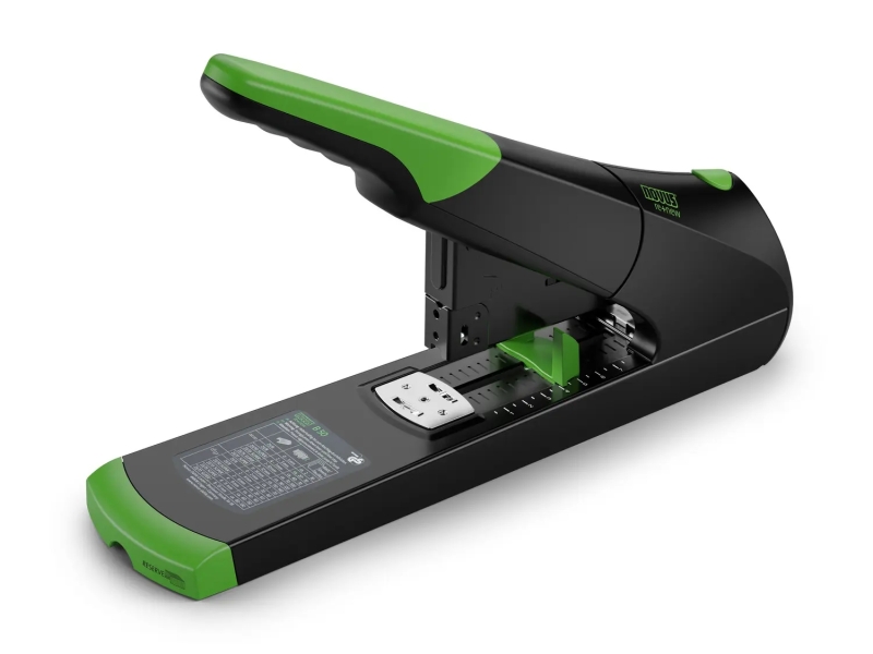 novus b 50 re+new grapadora de gruesos fabricada con plastico reciclado hasta 140 hojas grapado cerrado con sistema bypass color negro/verde