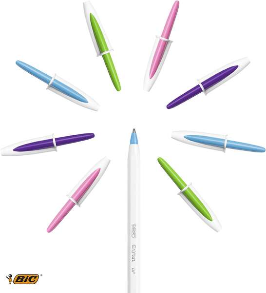 bic cristal up pack de 20 boligrafos de bola punta de 1.2mm tinta con base de aceite cuerpo blanco colores surtidos