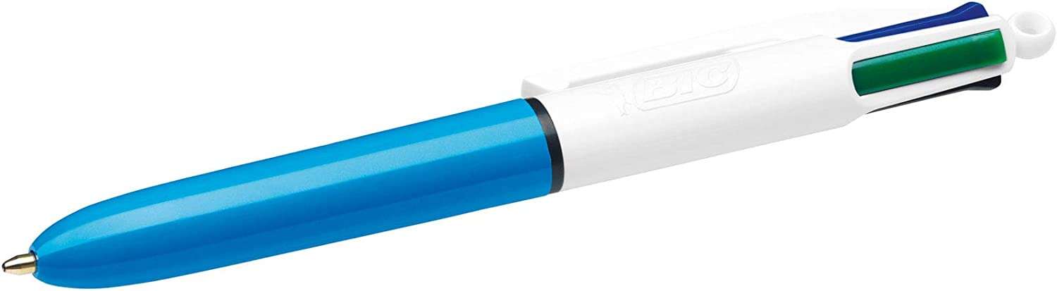 bic 4 colours mini boligrafo de bola retractil punta media de 1mm trazo de 0.4mm tinta con base de aceite cuerpo blanco/azul 4 colores