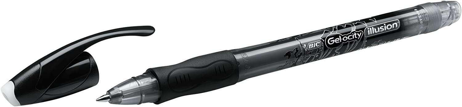 bic gel ocity illusion boligrafo de tinta gel borrable punta media de 0.7mm recargable grip de goma clip de plastico color negro