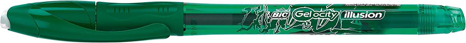 bic gel ocity illusion boligrafo de tinta gel borrable punta media de 0.7mm recargable grip de goma clip de plastico color verde
