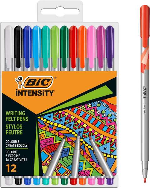 bic intensity medium pack de 12 rotuladores punta media de 0.8mm tinta con base de agua colores surtidos