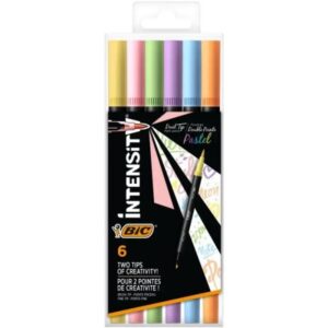 bic intensity dual tip pastel pack de 6 rotuladores doble punta punta de pincel + punta fina tinta con base de agua colores pastel surtidos