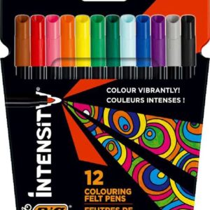 bic intensity pack de 12 rotuladores punta 0.9mm tinta con base de agua lavable colores surtidos