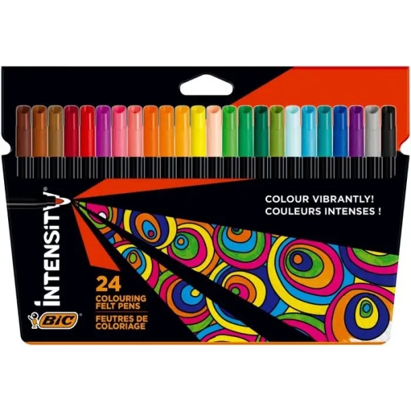 bic intensity pack de 24 rotuladores punta 0.9mm tinta con base de agua lavable colores surtidos