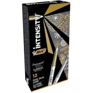 bic intensity metallic rotulador permanente punta media 1.8mm trazo 0.8mm grip texturizado color oro y plata