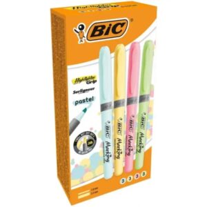 bic highlighter grip pack de 12 marcadores fluorescentes pastel punta biselada trazo entre 1.60 y 3.30mm grip texturizado colores pastel surtidos