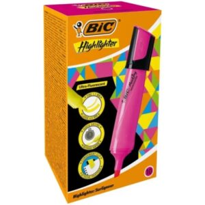 bic marking highlighter flat marcador fluorescente punta biselada trazo entre 1.70 y 4.80 mm tinta con base de agua color rosa