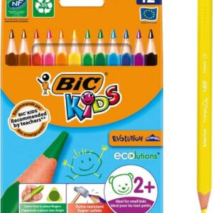 bic kids evolution triangle pack de 12 lapices de colores triangulares punta ultraresistente sin madera