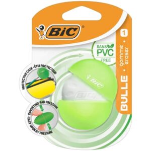 bic bulle goma de borrar blanca caucho sintetico sin pvc funda protectora de colores aleatorios
