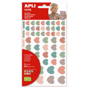 apli kids bolsa de 624 gomets corazones nordik adhesivo removible tamaños y colores surtidos