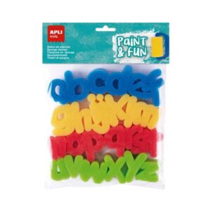 apli kids paint & fun pack de 26 sellos de esponja modelo abc para estampacion formas de letras minisculas colores surtidos