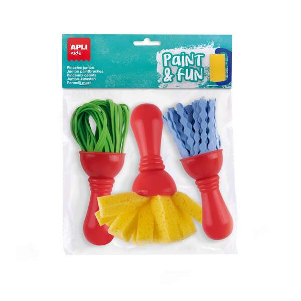 apli kids paint & fun pack de 3 pinceles de goma eva y esponja formato maxi colores surtidos