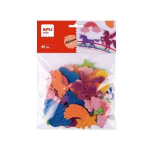 apli kids bolsa de 40 formas de goma eva adhesivas 8 diseños diferentes medidas de 3 a 6cm colores surtidos