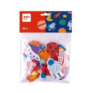 apli kids bolsa de 56 formas de goma eva adhesivas tematica espacio 14 diseños diferentes medidas de 3 a 6cm colores surtidos