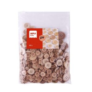 apli kids bolsa de 400 botones de madera natural tamaños 10mm, 15mm, 20mm, 25mm, 30mm