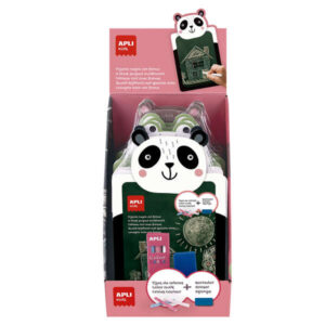 apli expositor de 9 packs de pizarra para tiza con forma de animal + caja de 3 tizas de colores y borrador medidas 260x155x15mm diseños rana, oso panda y oso
