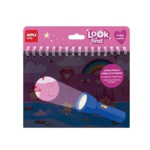apli look & find mundo magico bloc de 6 laminas para buscar objetos con linterna magica