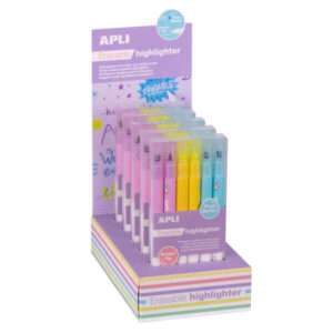 apli erasable highlighter expositor de 5 packs de 6 subrayadores borrables punta biselada 4mm colores surtidos