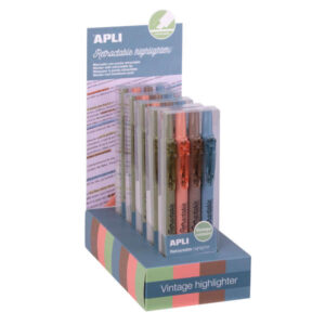 apli retractable highlighter expositor con 5 packs de 4 subrayadores retractiles punta biselada 4mm colores surtidos vintage