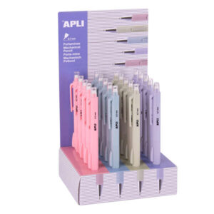 apli expositor de 20 portaminas con goma 0,7mm cuerpo de colores pastel surtidos