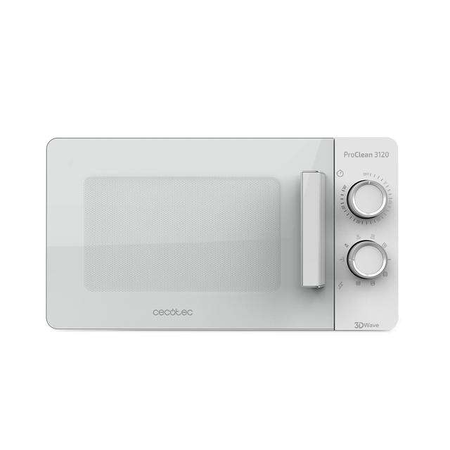 cecotec proclean 3120 microondas con grill 20l 700w revestimiento ready2clean tecnologia 3dwave diseño puerta fullwhite 6 niveles de potencia