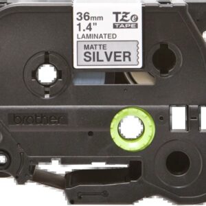 brother tzem961 cinta laminada metalica original de etiquetas texto negro sobre fondo plata mate ancho 36mm x 8 metros