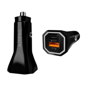 aisens cargador de coche 38w,1xusb c pd3.0 20w,1xusb a qc3.0 18w color negro