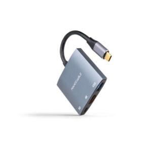 nanocable conversor usb c a hdmi, usb3.0 y usb c pd color gris