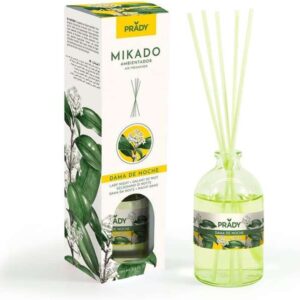 prady ambientador mikado dama de noche frasco de cristal 100ml y varitas difusoras