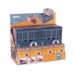 apli up north expositor de 26 cajas de plastico plegables y apilables 2x 43x29x16cm, 8x 29x21x21cm y 16x 14x10x6cm ideal para herramientas, juguetes, colada etc colores surtidos
