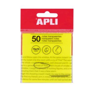 apli notas adhesivas transparentes bloc 50 hojas 75x75mm para anotar sin perder la visibilidad del texto o la imagen resistentes al agua color amarillo
