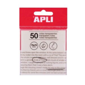 apli bloc de 50 notas adhesivas transparentes 75x75mm para anotar sin perder la visibilidad del texto o la imagen resistentes al agua color blanco